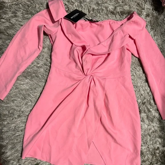 PrettyLittleThing | Dresses | Pretty Little Thing Soft Pink Bardot Knot  Detail Blazer Dress | Poshmark